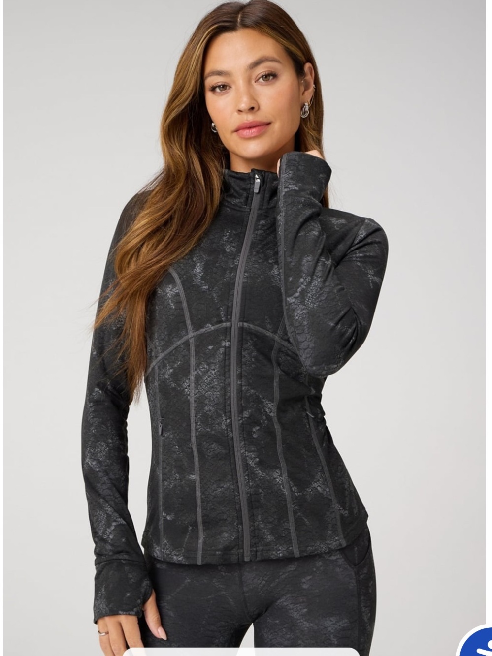 Fabletics Black Textured Full-Zip Utility Jacket